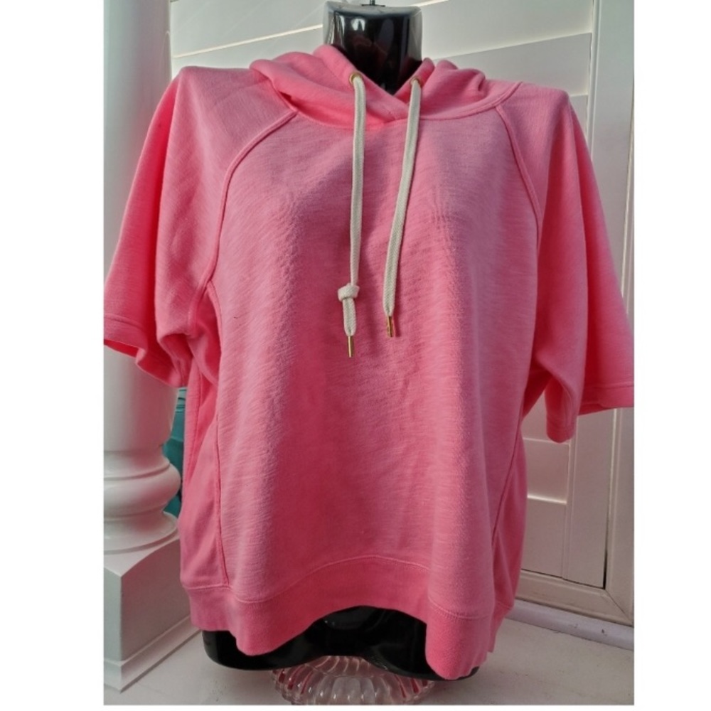 J Crew bright pink short sleeved hoodie